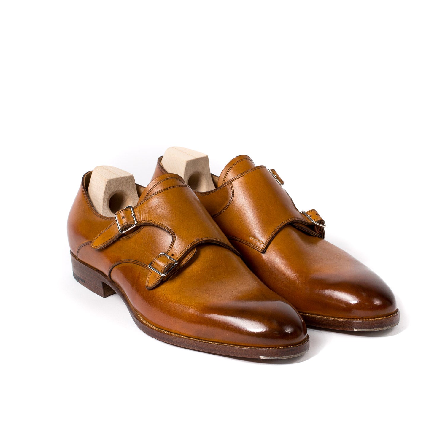 Doppelmonk "Modern Dandy" aus cognacbraunem Kalbsleder - reine Handarbeit